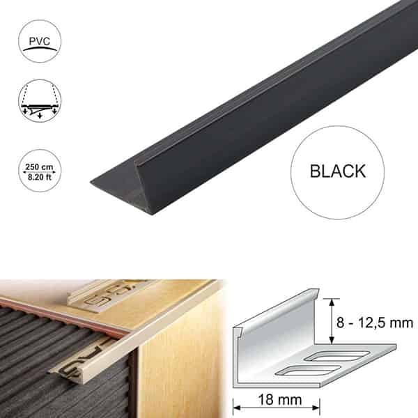2.5m Long PVC Straight Edge L Shaped Tile Trim