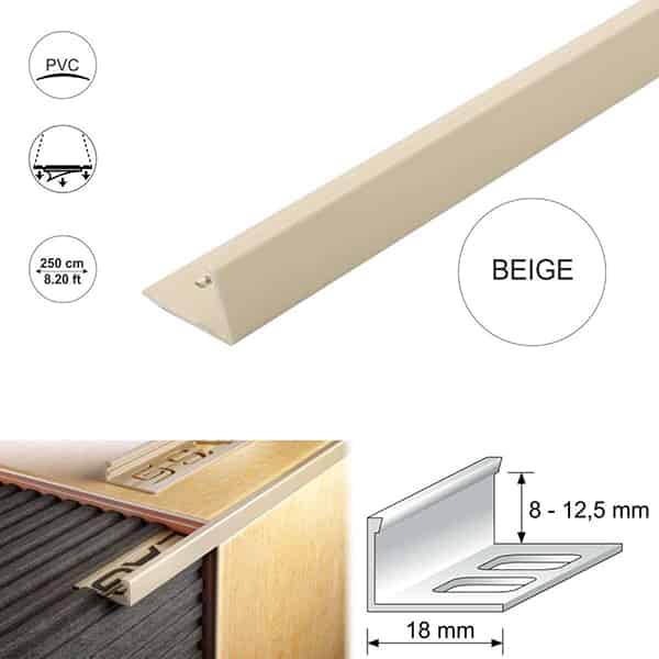 2.5m Long PVC Straight Edge L Shaped Tile Trim
