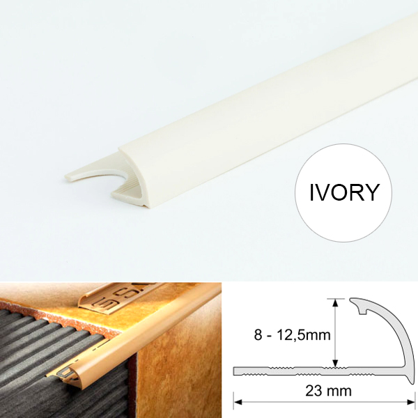 2.5m Long Round Edge PVC Tile Trims Quadrant Tile