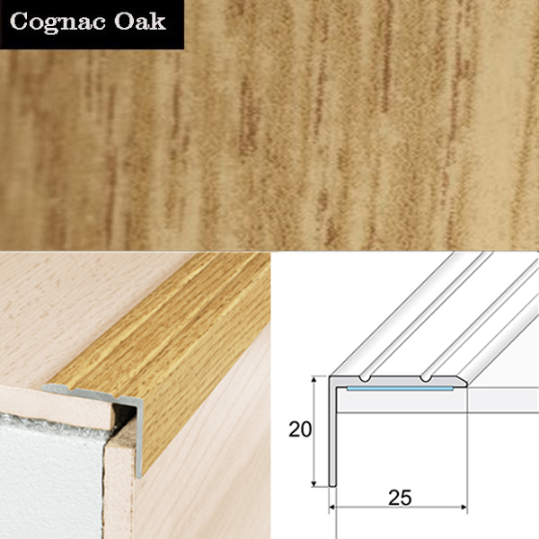 25mm x 20mm Aluminium Wood Effect Stair Nosing Edge Trim Self Adhesive