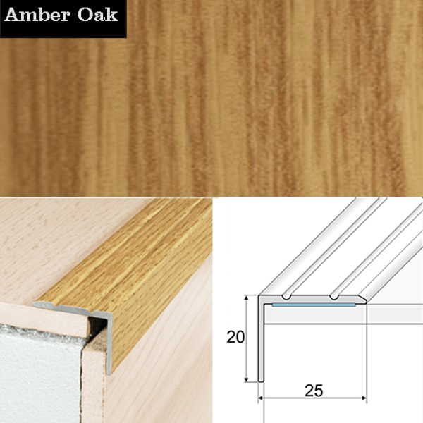 25mm x 20mm Aluminium Wood Effect Stair Nosing Edge Trim Self Adhesive