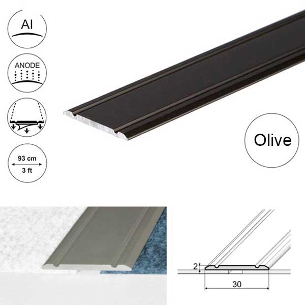 30mm Wide Aluminium Flat Door Threshold Self Adhesive For Wooden, Laminate, Carpet Vinyl Flooring