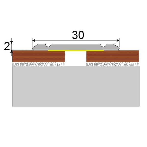 30mm Wide Aluminium Flat Door Threshold Self Adhesive For Wooden, Laminate, Carpet Vinyl Flooring