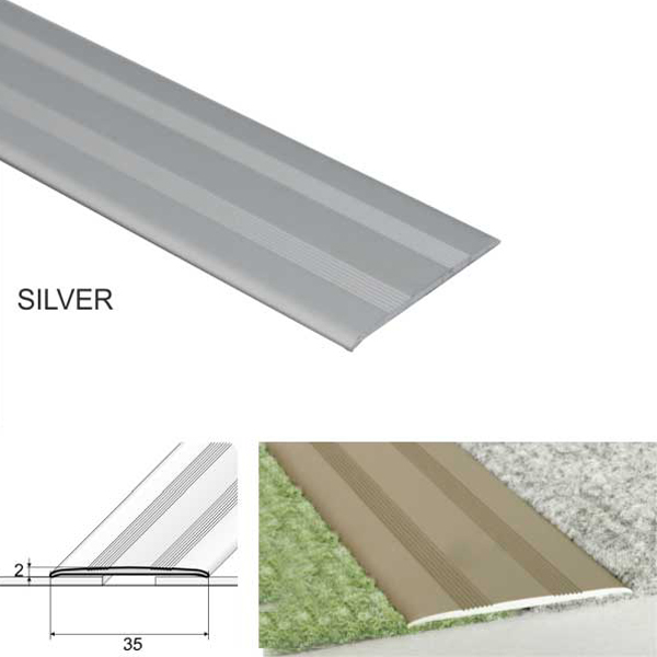 35mm Wide Flat Aluminium Door Thresholds Self Adhesive, Floor Trim