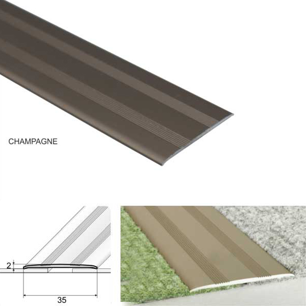 35mm Wide Flat Aluminium Door Thresholds Self Adhesive, Floor Trim