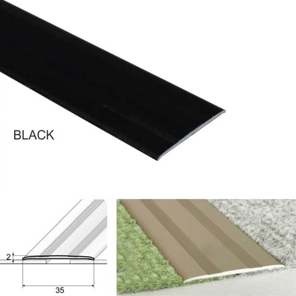 35mm Wide Flat Aluminium Door Thresholds Self Adhesive, Floor Trim