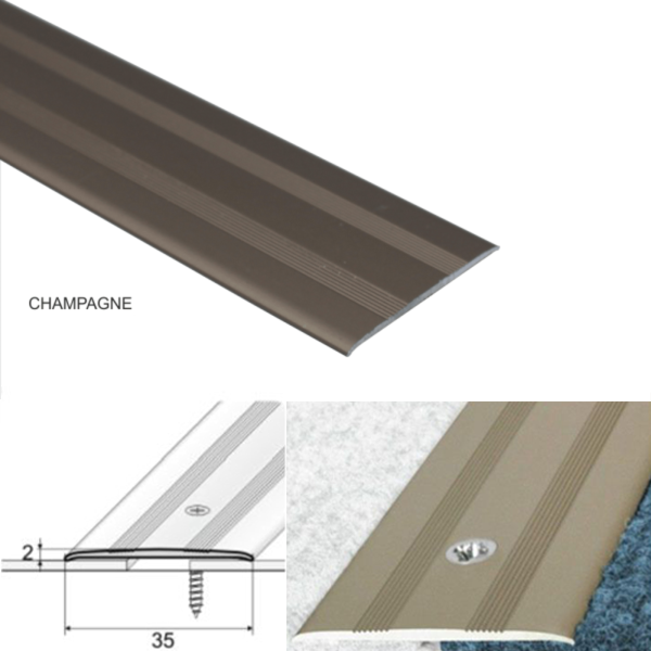 35mm Wide Flat Aluminum Door Threshold For Carpet Floor Screwfix