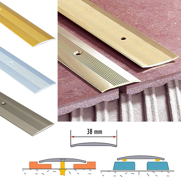 38mm Aluminium Grooved Floor Trim – For Joined Carpets