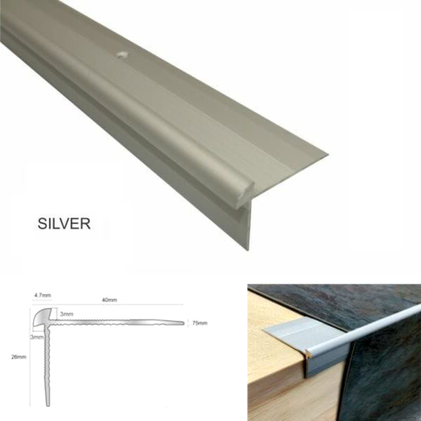 Anodised LVT Aluminium  Stair Nosing Edge Profile For 3mm Flooring