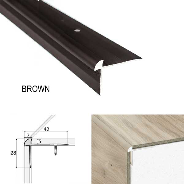 42mm x 28mm Aluminium Luxury Click Vinyl Flooring Stairs Nosing