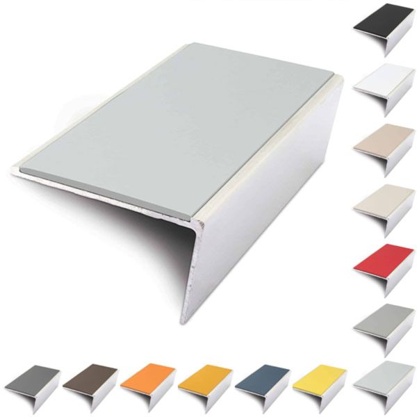 57mm x 32mm Aluminium Stair Nosing Rakeback Edge Trim With Pvc Insert