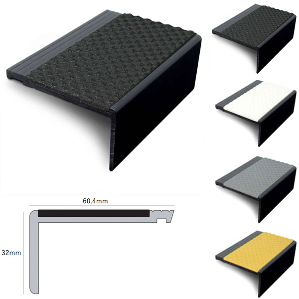 60.4 x 32mm  PVC Hard Nose Stair Nosing With Tredsafe PVC Insert