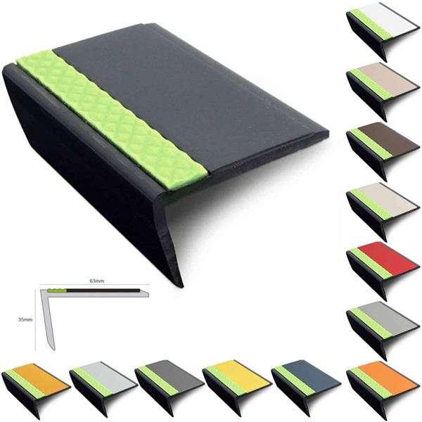 63mm × 35mm Bullnose PVC Hard Node Stair Nosing With Tredsafe PVC Insert