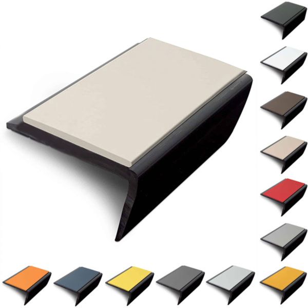  56 x 32.5mm Rakeback Slimline Hard Nose PVC Stair Nosing With PVC Insert