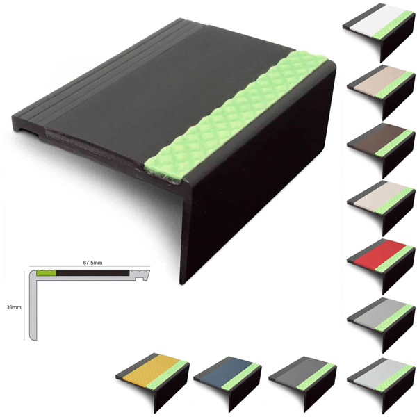 67.5mm × 39mm Bullnose Hard Node Stair Nosing with PVC Insert