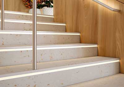 Non-slip stair nosing installed on commercial building staircase for safety and compliance