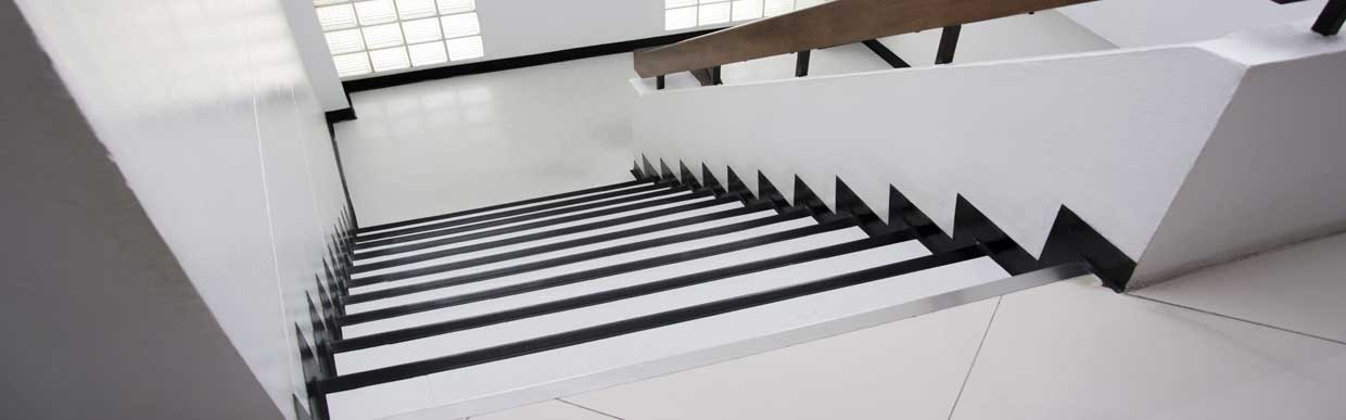 Stair nosing in a modern UK commercial building enhancing safety, accessibility, and compliance