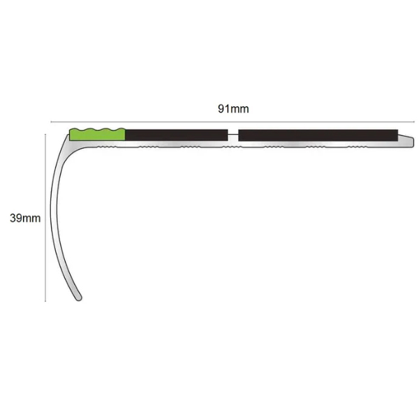 91mm x 39mm Aluminator Stair Nosing Edge Trim With Tredsafe Pvc Insert