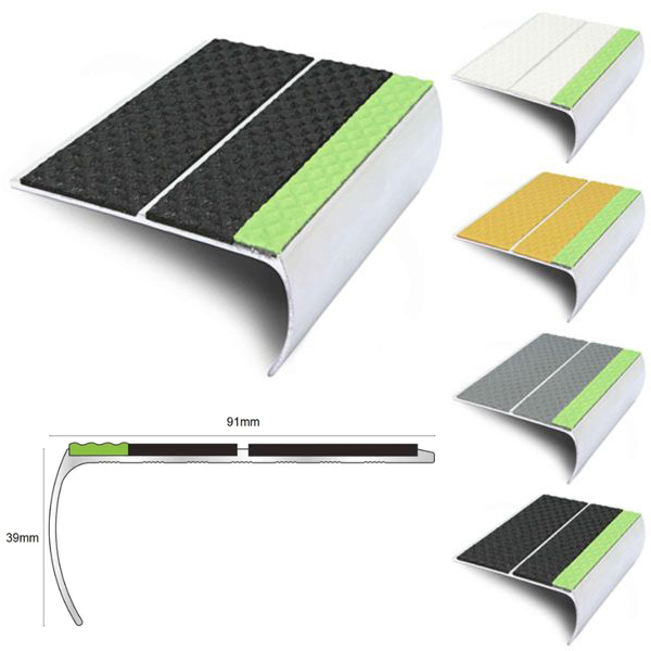 91mm x 39mm Aluminator Stair Nosing Edge Trim With Tredsafe Pvc Insert