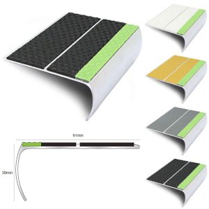 91mm x 39mm Aluminator Stair Nosing Edge Trim With Tredsafe Pvc Insert