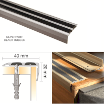 Aluminium Anti Slip Screw Fix Stair Edge Nosing Trim For Wooden, Laminate, Carpet, Vinyl or Tiled stairs 