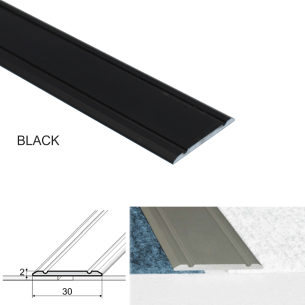 30mm Wide Aluminium Flat Door Threshold Screw fix For Wooden, Laminate, Carpet Vinyl Flooring
