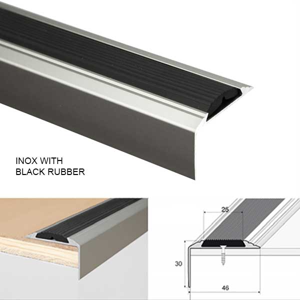 Anodised Aluminium Non Slip Rubber Insert Stair Nosing For Tread Edges