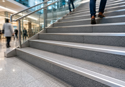 Commercial stair nosing installed on high-traffic office staircase