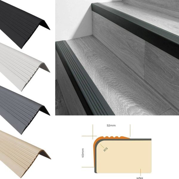 Bullnose Stair Nosings / 52mm x 40mm Bullnose Stair Nosing PVC Rubber Angle Step Edge