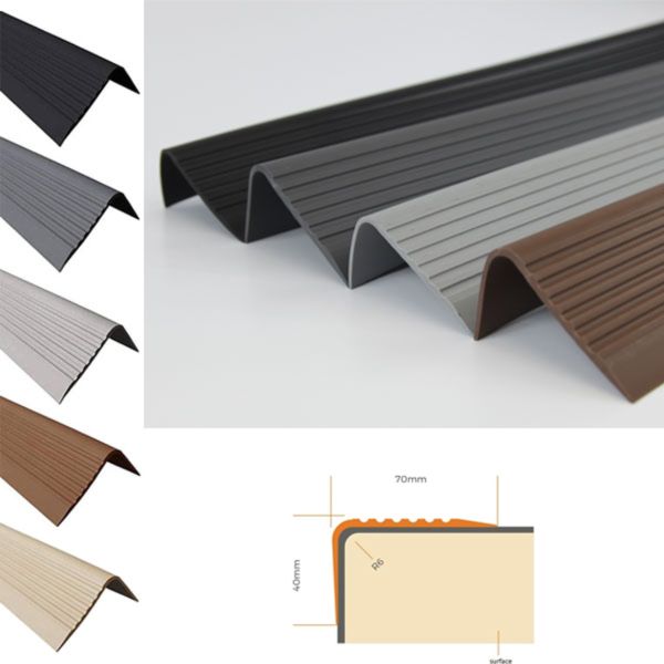 Bullnose Stair Nosings / 70mm x 40mm Bullnose Stair Nosing Non Slip PVC Rubber Angle Step Edge