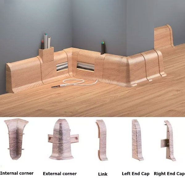 PVC Skirting Board Trim Oak Nevada & Cable Cover Flexible Edges Accessories