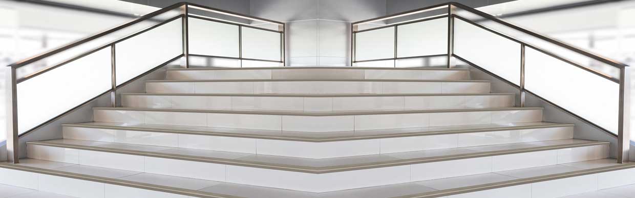 Modern staircase featuring angles landing trims for design and safety
