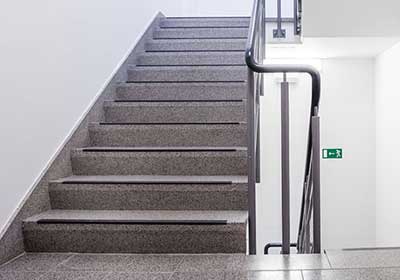 Angles landing trim installed on stairs for enhanced safety and style